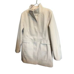 Vince Camuto Women's Large Cream Full Zip Button Mock Neck Pea Coat n1217